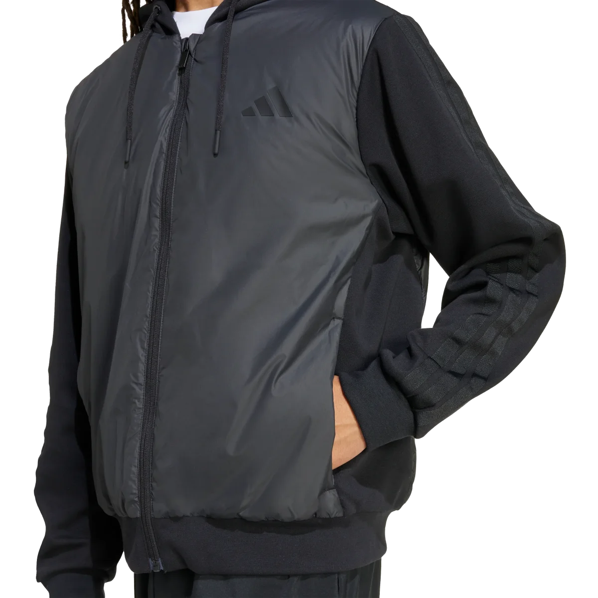 ADIDAS - Essentials CLIMAWARM 3 Stripes Insulated Hooded Hybrid Jackets - Uomo - Black - immagine 7