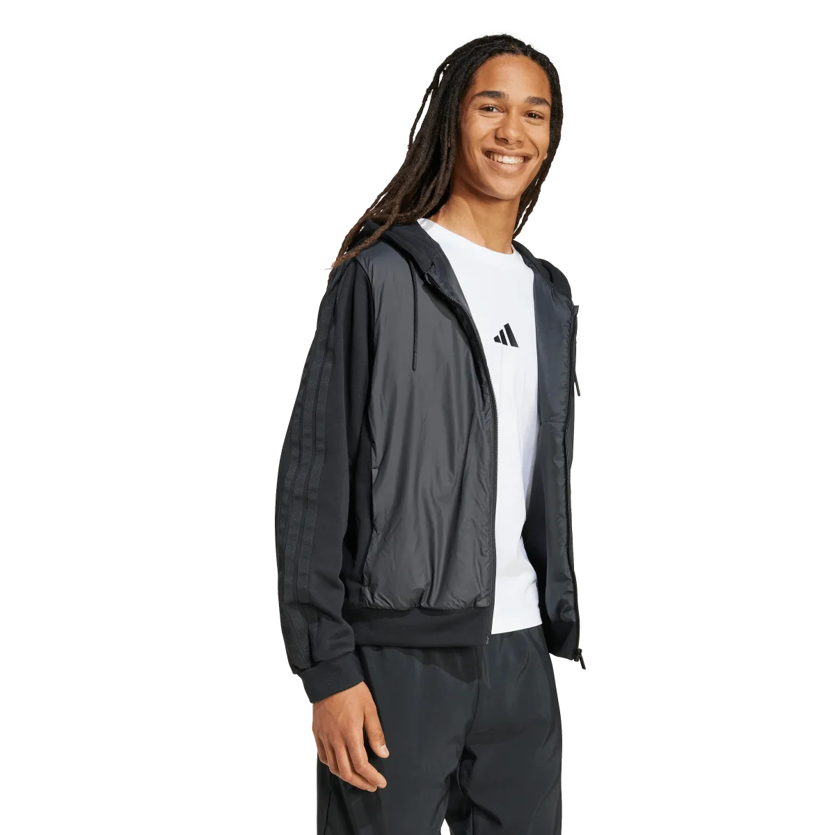 ADIDAS - Essentials CLIMAWARM 3 Stripes Insulated Hooded Hybrid Jackets - Uomo - Black - immagine 5